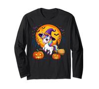 Halloween Unicorno Strega Scopa Zucca Luna Maglia a Manica