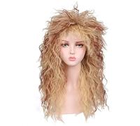 Halloween Uomo 80's Rocker Heavy Metal Punk Parrucca riccia Fancy Dress Per uomini donne 80s Disco Costume Outfit Halloween Party (Lino)