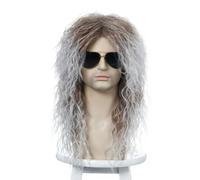 Halloween Uomo 80's Rocker Heavy Metal Punk Parrucca riccia Fancy Dress Per uomini donne 80s Disco Costume Outfit Halloween Party (Argento Bianco Mix Marrone)