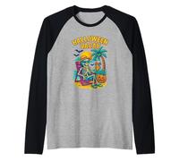 Halloween Vacay Funny Skeleton Beach Sunset Design Maglia con Maniche Raglan