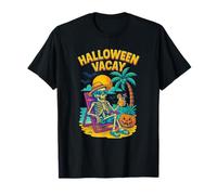 Halloween Vacay Funny Skeleton Beach Sunset Design Maglietta