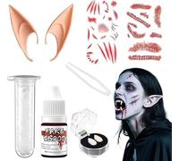 Halloween Vampire Makeup, Vampiro Accessori- Elf Ears, Vampire Teeth, Orecchie Elfo, Tatuaggi Halloween Adatto per Il Trucco da Elfo e Vampiro per Halloween, Feste a Tema