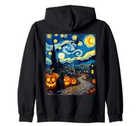 Halloween Van Gogh Gatto Nero, Strega, Zucca, Costume da Festa Felpa con Cappuccio