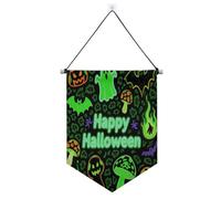 Halloween Verde Leopardo Stampa Zucca Decorazioni di Halloween appeso banner in tessuto con asta telescopica divertente banner esterno patio arredamento per interni, feste all'aperto suministros para