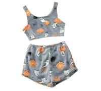 Halloween Vest Pajamas Set - Cute Pumpkin & Ghost Print, Glow-in-The-Dark Vest Cozy Flannel Pumpkin & Ghost Pjs Shorts (#2,XL)