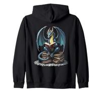 Halloween Vibes Fantasy Dragon Che Legge la Biblioteca Magica Felpa con Cappuccio
