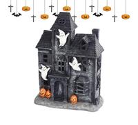 Halloween Village Haunted House, Spooky Miniature Scene with LED Lights, Light-Up Halloween Decorations for Tabletop Display, Bedroom, Kitchen, Desk, Bookshelf, Restaurant