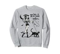 Halloween Vintage Pin Up Ragazza Witch Vibes Con Gatto Nero Felpa