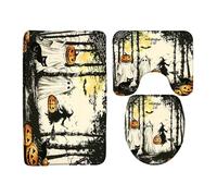 Halloween Vintage Spooky Dark Black Trees Ghost Witch Cat Pumpkin Full Moon Set Di Tappeti Da Bagno 3 Pezzi, Tappeto Con Profilo A U Resistente Zerbino Per Servizi Igienici La Casa
