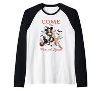 Halloween Vintage Strega Pin Up Ragazza Vieni In Per Un Incantesimo Maglia con Maniche Raglan