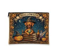 Halloween Vizsla - Trousse per trucchi con cane, borsa da viaggio vintage per donne e ragazze, piccola borsa portatile in tela con cerniera, borsa per libri da toeletta, 18 x 22 cm