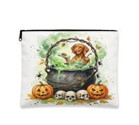Halloween Vizsla - Trousse per trucchi con cane e strega, borsa da viaggio per donne e ragazze, piccola borsa portatile in tela con cerniera, borsa da toilette da strega, 17,8 x 22,9 cm