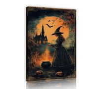 Halloween Wall Art Decor strega birra veleno incorniciato decorazione murale vintage castello gotico scuro e luna piena immagini per bagno 50x75cm innerframe