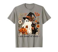 Halloween We Haunt At Dawn Ghost Cat Cottagecore Halloween Maglietta