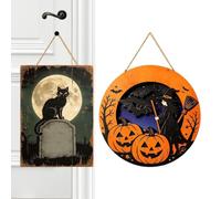 Halloween Welcome Door Sign - 2 Pieces Witch Wooden Halloween Door Hanger