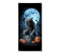 Halloween Werewolf Door Cover Banner Decorativo, Spettrale Dark Fantasy Moonlit Sfondo, Indoor Outdoor Haunted House Decor, Forniture 91,8 x 182,9 cm