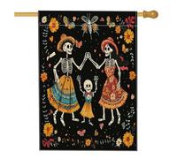 Halloween Western Skeleton Cowboy Front Yard BackYard Lino Bandiere Casa Verticale 28x40 Double Face per Esterno, Funky Groovy Skull Famliy Home Stampa Bandiera, Estetica Casa Outdoor Pattern Bandiera