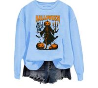 Halloween Will Never Die Felpa Novità Halloween Scheletro Camicie Divertente Halloween Top, blu cielo, L