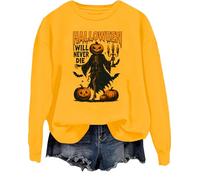 Halloween Will Never Die Felpa Novità Halloween Scheletro Camicie Divertente Halloween Top, Giallo, L