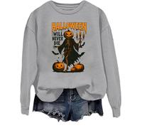 Halloween Will Never Die Felpa Novità Halloween Scheletro Camicie Divertente Halloween Top, Grigio, L