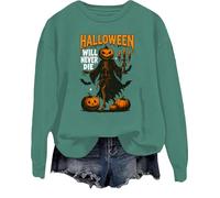 Halloween Will Never Die Felpa Novità Halloween Scheletro Camicie Divertente Halloween Top, Verde, L