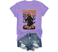 Halloween Will Never Die Shirt Novità Halloween Scheletro Tshirt Divertente Halloween Top, Viola chiaro, L
