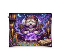 Halloween Witch Bichon Frise Dog Makeup Bag 7x20 pollici per borsa da viaggio, cucciolo di strega spaventoso Tarocchi modello cosmetico sacchetto per le donne, spettrale portatile tela organizzatore