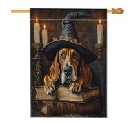 Halloween Witch Bloodhound Dog Front Yard BackYard Linen Vertical House Flags 28x40 Double Face per esterno, libro magico candela cucciolo stampa bandiera casa, bandiera vintage per casa all'aperto