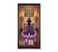 Halloween Witch Bombay Cat Copertura per porta esterna 91,2 x 182,8 cm, retro divertente strega magica porta anteriore posteriore banner ingresso uscita decorazione, spettrale casa interna portico