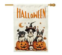 Halloween Witch Boston Terrier Dog Front Yard Backyard Juta Verticale Casa Bandiere 28x40 Double Face per Esterno, Witchy Spaventoso Zucca Cucciolo Casa Stampato Bandiera, Divertente Decorazione per