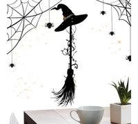 Halloween Witch Broom Decor - Spooky Hangable Holiday Sign Scene Prop
