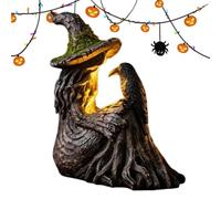 Halloween Witch Crow Statue - LED Light Figurine | Gothic Resin Decor