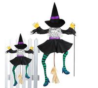 Halloween Witch Decor, Yard Tree Crash Ornament, 3d Adjustable Figure, Weatherproof Design with Hat and Cape for Lawn Garden Outdoor Holiday Party, 11.02x43.31x2.36 Inches