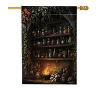 Halloween Witch Dispensa Front Yard BackYard Linato Casa Verticale Bandiere 28x40 Double Face per Esterno, Horror Scary Calderone Home Print Flag, Spooky Witchy Scenic Home Outdoor Pattern Flag