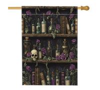 Halloween Witch Dispensa Front Yard BackYard Lino Bandiere Casa Verticale 28x40 Doppio Lato per Esterno, Horror Scary Skull Magic Book Home Print Flag, Raccapricciante Witchy Home Outdoor Pattern Flag