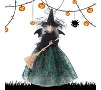 Halloween Witch Doll - Statuetta gotica ornamentale in resina fatta a mano, Topper per albero | Dettagliata con accessorio a scopa, decorazione per la casa della camera da letto del collo