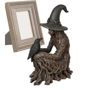 Halloween Witch Figurine - Resin Spooky Raven Decor | Gothic Centerpiece