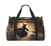 Halloween Witch Flying 2 stampa bagaglio a mano per donne uomini spalla Weekender Crossbody Bag per Yoga Viaggi Must Haves, nero, Taglia unica