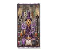 Halloween Witch Golden Doodle Dog Copertura per porta esterna 91,2 x 182,8 cm, retro divertente strega magica porta anteriore posteriore banner ingresso uscita decorazione, spaventosa casa interna