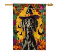 Halloween Witch Great Dane Dog Front Yard Backyard Linen Vertical House Flags 28x40 Double Sided per l'esterno, Psichedelico Spaventoso Cucciolo Casa Stampa Bandiera, Divertente Casa Outdoor Pattern