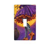 Halloween Witch Holding Scopa Interruttore Luce Copertura Decorativo Singolo Toggle 1 Gang Piastra da Parete per Cucina Agriturismo Camera da letto Bagno Arte Decor