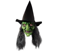 Halloween Witch Latex Masque | Halloween Green Face Black Hair And Hat Set