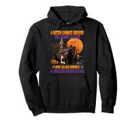 Halloween Witch On Wine And Funny British Shorthair Cat Felpa con Cappuccio