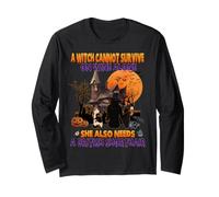 Halloween Witch On Wine And Funny British Shorthair Cat Maglia a Manica