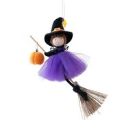 Halloween Witch Ornament, Festive Tree Decoration, 8.66x7.09 inches Plush Pumpkin Witch with Broom for Spooky Decor, Hanging Window, Mantel, Porch, Patio, Haunted House Display
