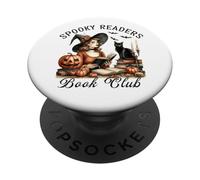 Halloween Witch Reading Spooky Readers Black Cat Book Club PopSockets PopGrip Adesivo