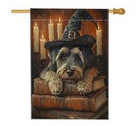 Halloween Witch Schnauzer Dog Front Yard BackYard Linen Vertical House Flags 28x40 Double Sided per esterno, libro magico candela cucciolo casa stampa bandiera, vintage casa all'aperto modello