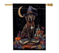 Halloween Witch Shorthaired Pointer Dog Front Yard Backyard Juta Verticale Casa Bandiere 28x40 Double Sided per l'esterno, divertente libro magico cucciolo casa stampata bandiera, Pet Witchy Home