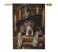 Halloween Witch Shorthaired Pointer Dog Front Yard BackYard Linen Vertical House Flags 28x40 Double Sided per l'esterno, libro magico candela cucciolo casa stampa bandiera, vintage casa all'aperto