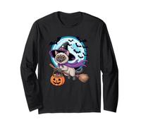 Halloween Witch Siamese Cat Moon Meezer Maglia a Manica